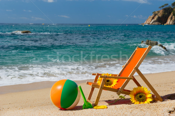 Pusty leżak kwiaty zabawki morza plaży Zdjęcia stock © ivonnewierink
