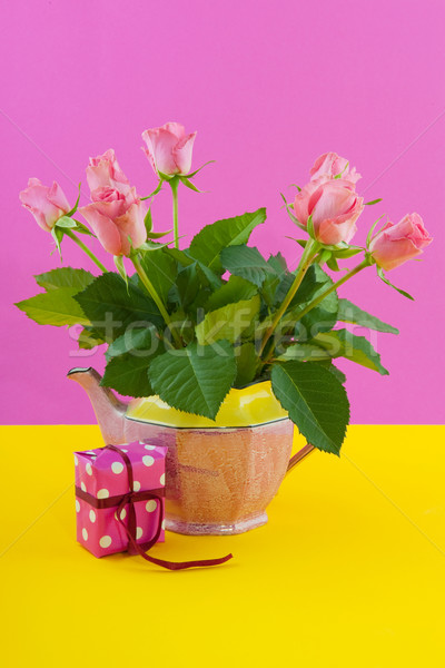 Bouquet roses  for birthday in pink and yellow Stock photo © ivonnewierink