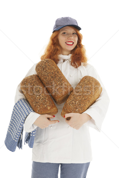 Stock foto: Weiblichen · Bäcker · Küchenchef · tragen · Brot