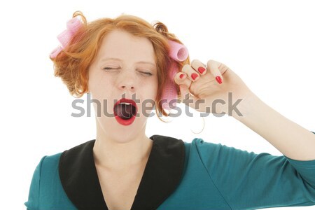 Nő haj ásít fiatal nő rúzs izolált Stock fotó © ivonnewierink