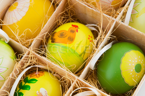 Decorato easter eggs finestra paglia pollo uova Foto d'archivio © ivonnewierink