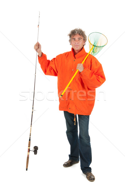 Pescador caña de pescar estudio fondo retrato blanco Foto stock © ivonnewierink