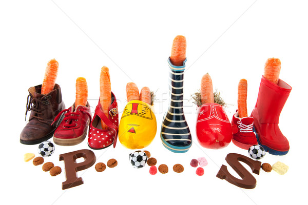 Row shoes with carrots for Dutch Sinterklaas Stock photo © ivonnewierink