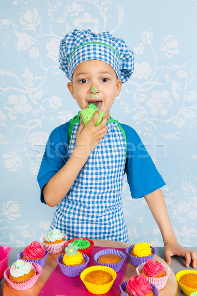Little boy baking cupcakes Stock photo © ivonnewierink