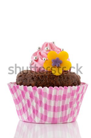 Rosa Schokolade Cupcake Blume Buttercreme Perlen Stock foto © ivonnewierink