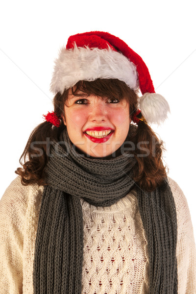 ストックフォト: 冬 · 少女 · 帽子 · サンタクロース · ウール · 女性