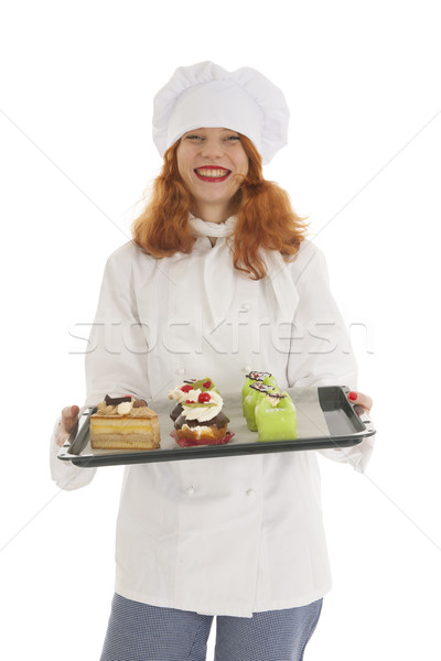 Female baker chef with Christmas pastries Stock photo © ivonnewierink