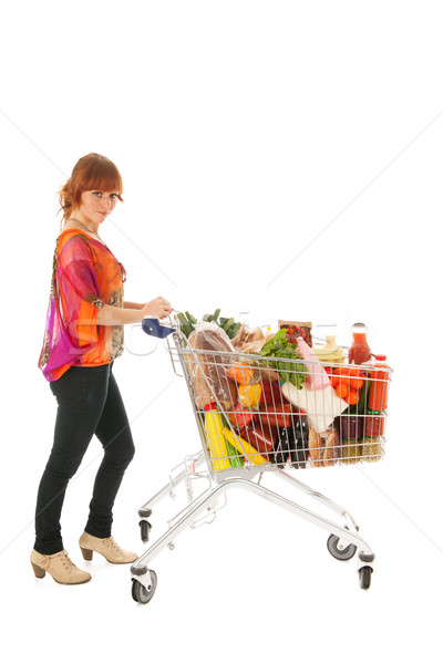 ストックフォト: 女性 · ショッピングカート · フル · 乳製品 · 食料品 · 製品