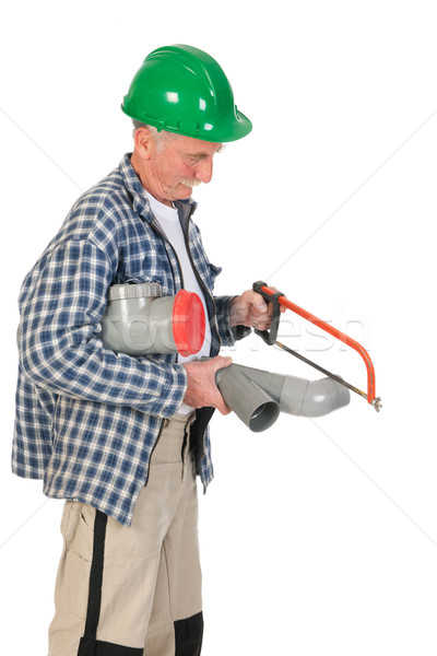 Kanalisation Klempner isoliert weiß Mann grünen Stock foto © ivonnewierink