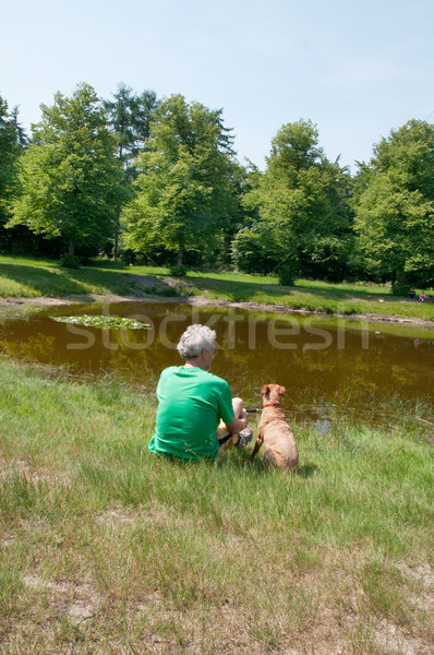 Man with his dog near the water Stock photo © ivonnewierink