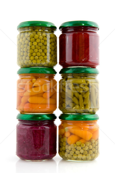 Megőrzött zöldségek üveg piros üvegek izolált Stock fotó © ivonnewierink