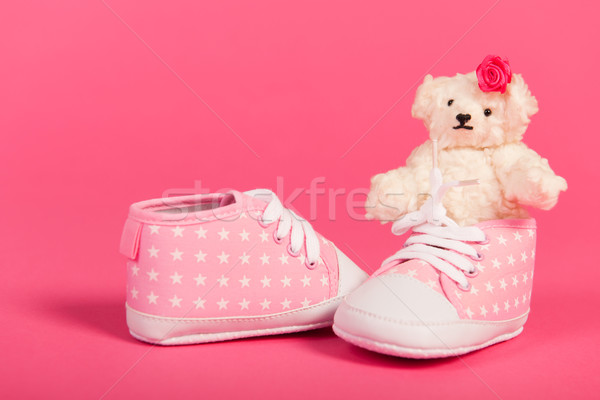 Geboren weiß Hand Teddybären rosa Stock foto © ivonnewierink