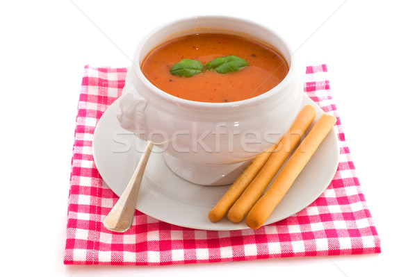 Soupe à la tomate basilic pain isolé blanche fond [[stock_photo]] © ivonnewierink