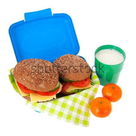 healthy brown bread roll in blue lunch box Stock photo © ivonnewierink