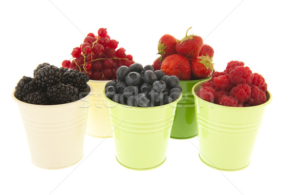 Buckets soft fruit isolated over white Stock photo © ivonnewierink