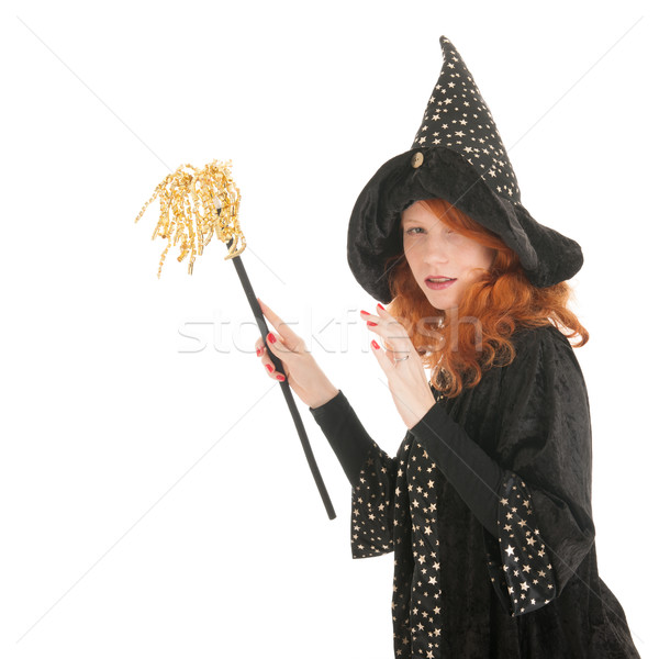 Gonosz boszorkány fiatal nő vörös haj izolált fehér Stock fotó © ivonnewierink