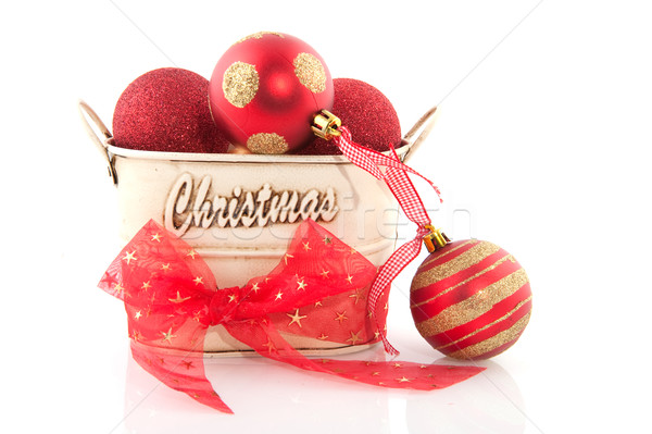 Stockfoto: Christmas · decoratie · Rood · goud · lint
