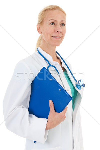 Stock photo: Physician with blue clipboard