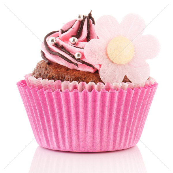 Schokolade Cupcake Blume rosa Buttercreme Dekoration Stock foto © ivonnewierink