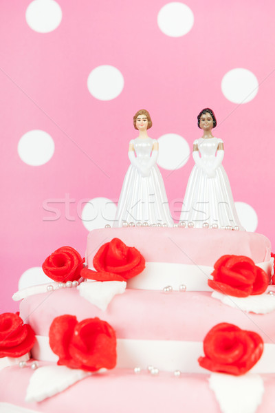 Wedding cake lesbiche Coppia rosa rose rosse top Foto d'archivio © ivonnewierink