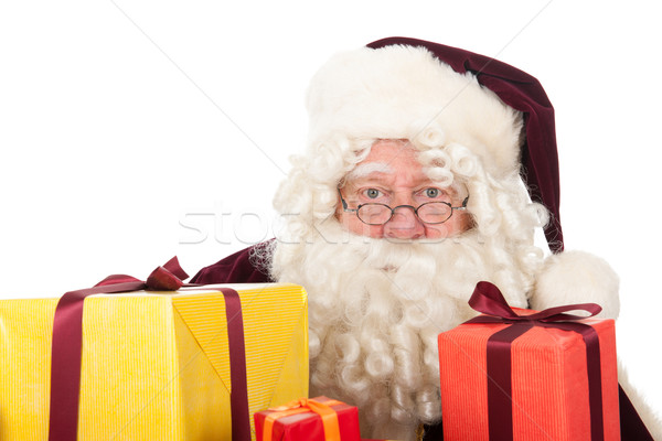 Stockfoto: Kerstman · presenteert · portret · gezicht · bril · witte