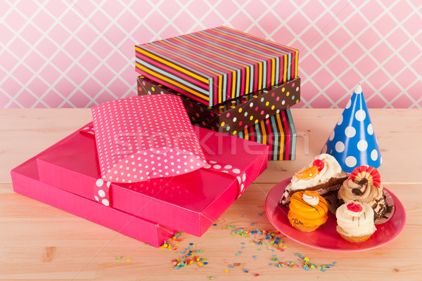 Birthday celebration with fancy cakes Stock photo © ivonnewierink