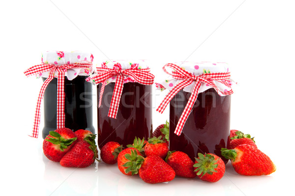 Stock foto: Marmelade · Obst · Erdbeeren · Glas · Essen