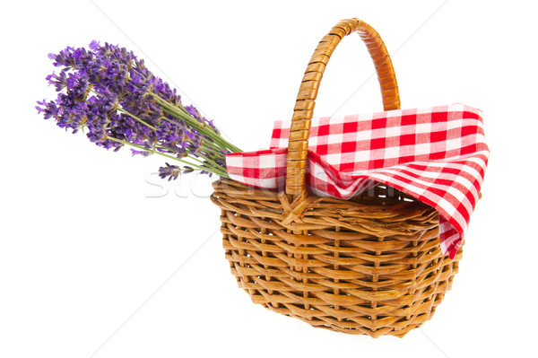 Foto stock: Buquê · lavanda · cesta · roxo · branco · flores