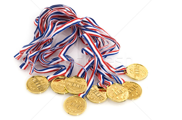 Gewinner Medaillen Flagge weiß Band Medaille Stock foto © ivonnewierink