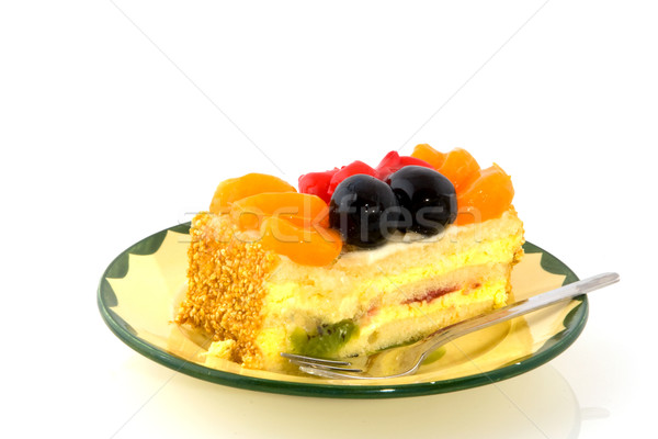 Sabroso pastel de frutas verde amarillo platillo café Foto stock © ivonnewierink