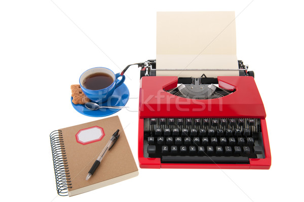 Red typewriter with blank paper Stock photo © ivonnewierink
