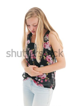 Teen girl ból brzucha brzuch ból odizolowany biały Zdjęcia stock © ivonnewierink