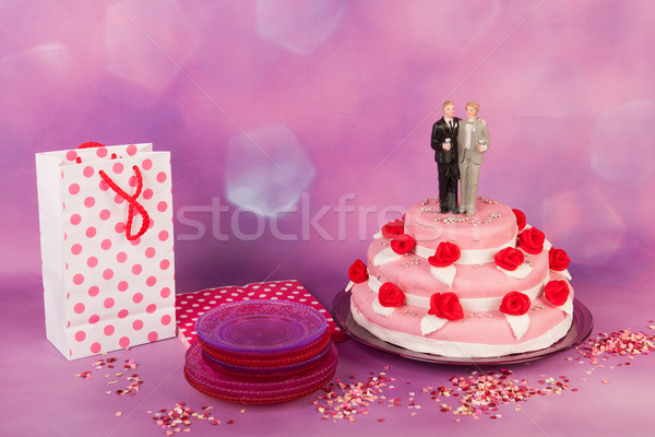 Wedding cake gay Coppia rosa rose rosse top Foto d'archivio © ivonnewierink