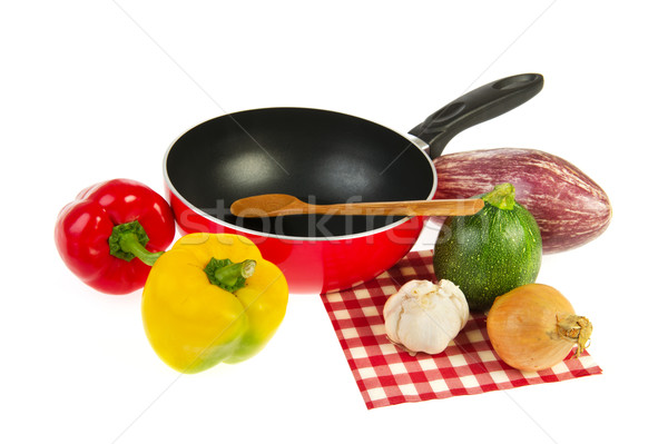 Red frying pan with ratatouille vegetables Stock photo © ivonnewierink