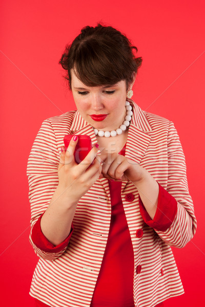 Rosso ragazza telefono comunicazione Foto d'archivio © ivonnewierink