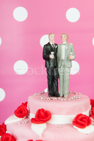 Сток-фото: свадебный · торт · гей · пару · розовый · красные · розы · Top