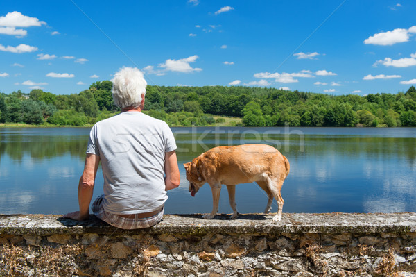 Altos hombre edad perro naturaleza paisaje Foto stock © ivonnewierink
