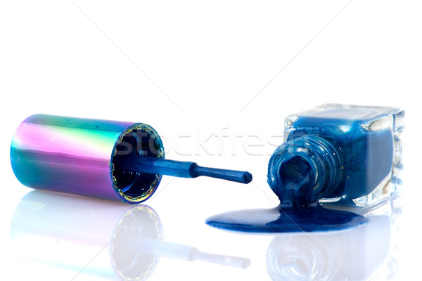 藍色 指甲油 打開 瓶 孤立 白 商業照片 © ivonnewierink