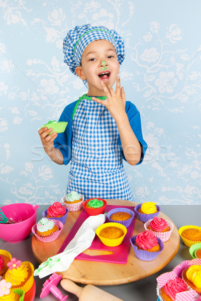 Little boy baking cupcakes Stock photo © ivonnewierink