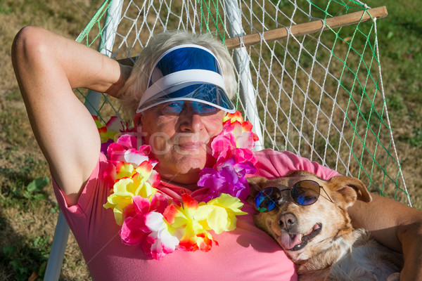 Stock photo: Man and dog on vacation