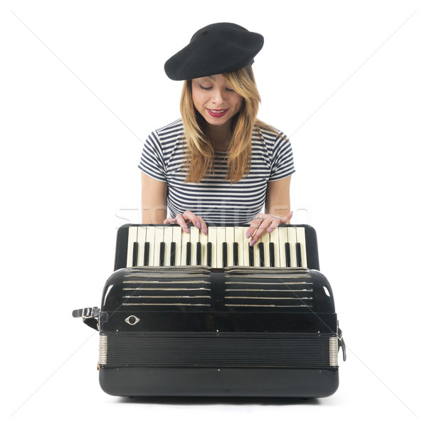 Francuski dziewczyna gry akordeon muzyki Zdjęcia stock © ivonnewierink