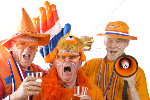 Nederlands voetbal fans oranje kleding bier Stockfoto © ivonnewierink