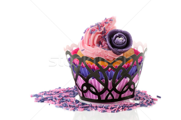 Rosa Cupcake stieg Blume Marzipan lila Stock foto © ivonnewierink