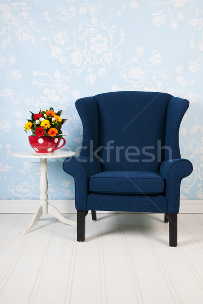 [[stock_photo]]: Intérieur · bleu · chambre · vie · vintage · mur