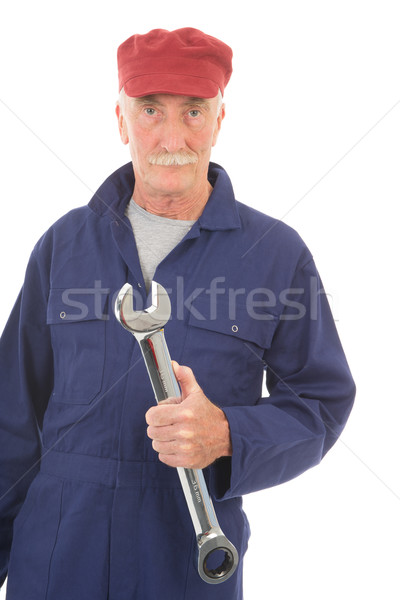 Mann blau insgesamt Schraubenschlüssel Senior Arbeit Stock foto © ivonnewierink