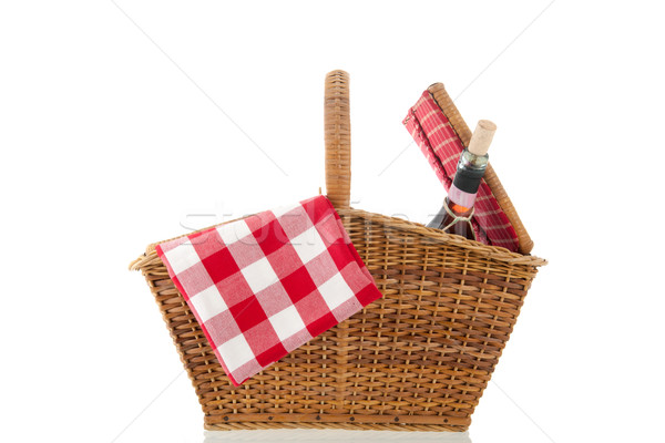 Panier pique-nique rouge serviette isolé blanche vin [[stock_photo]] © ivonnewierink