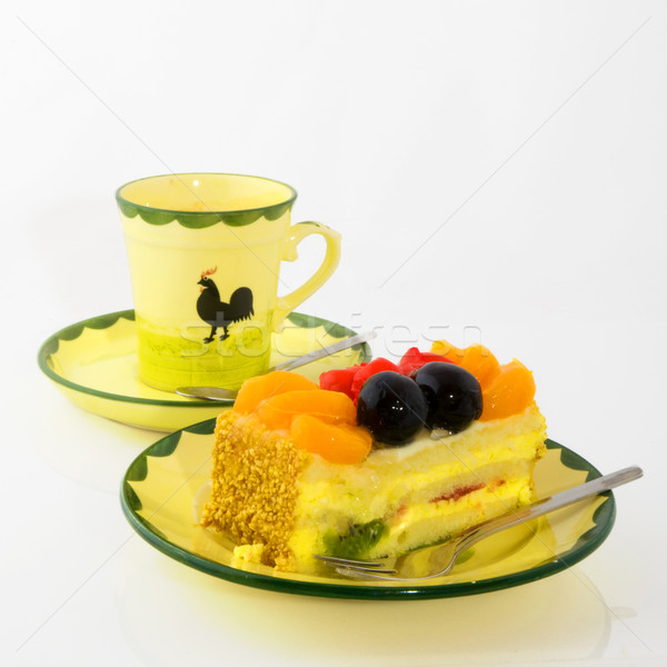 Pastel de frutas café alegre verde pollo servicio Foto stock © ivonnewierink