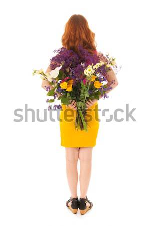 Stockfoto: Vrouw · kleurrijk · bloemen · interieur · boeket · meisje