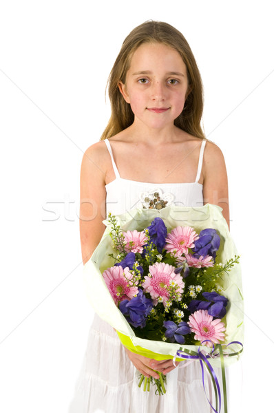 [[stock_photo]]: Enfant · pureté · fleurs · papier · cheveux