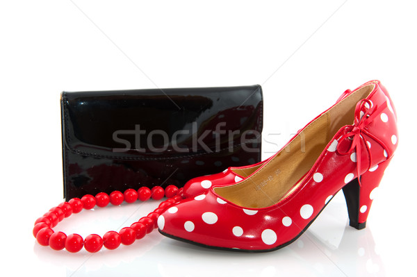 Stockfoto: Vrouwen · mode · luxe · Rood · zwarte · geïsoleerd